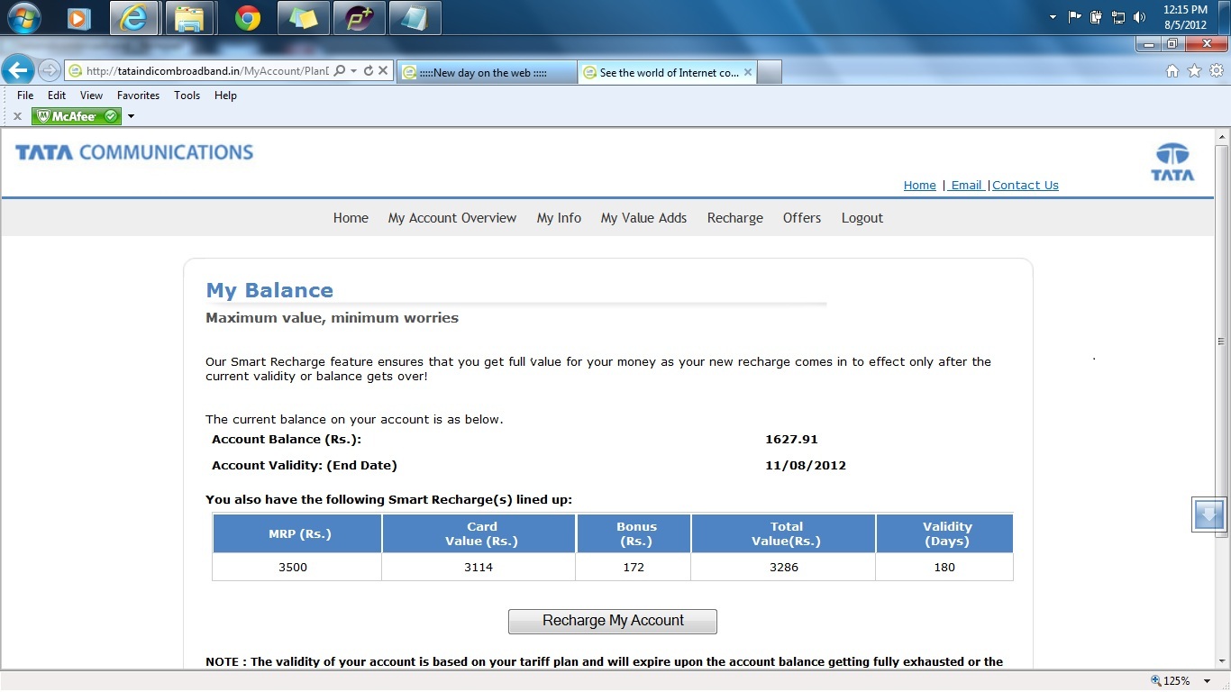 Tata Indicom Broadband Smart Recharge Balance 