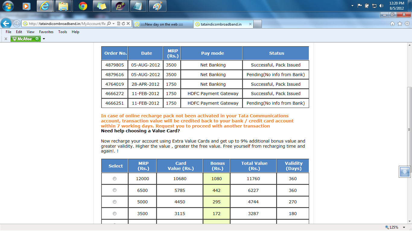 Tata Indicom Broadband Smart Recharge Balance 
